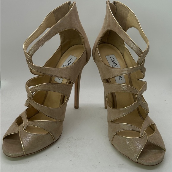 Jimmy Choo Auth Glittery Beige Leather Stiletto Heels Shoes **Size 38/US 8**🔥🔥 - Picture 4 of 9